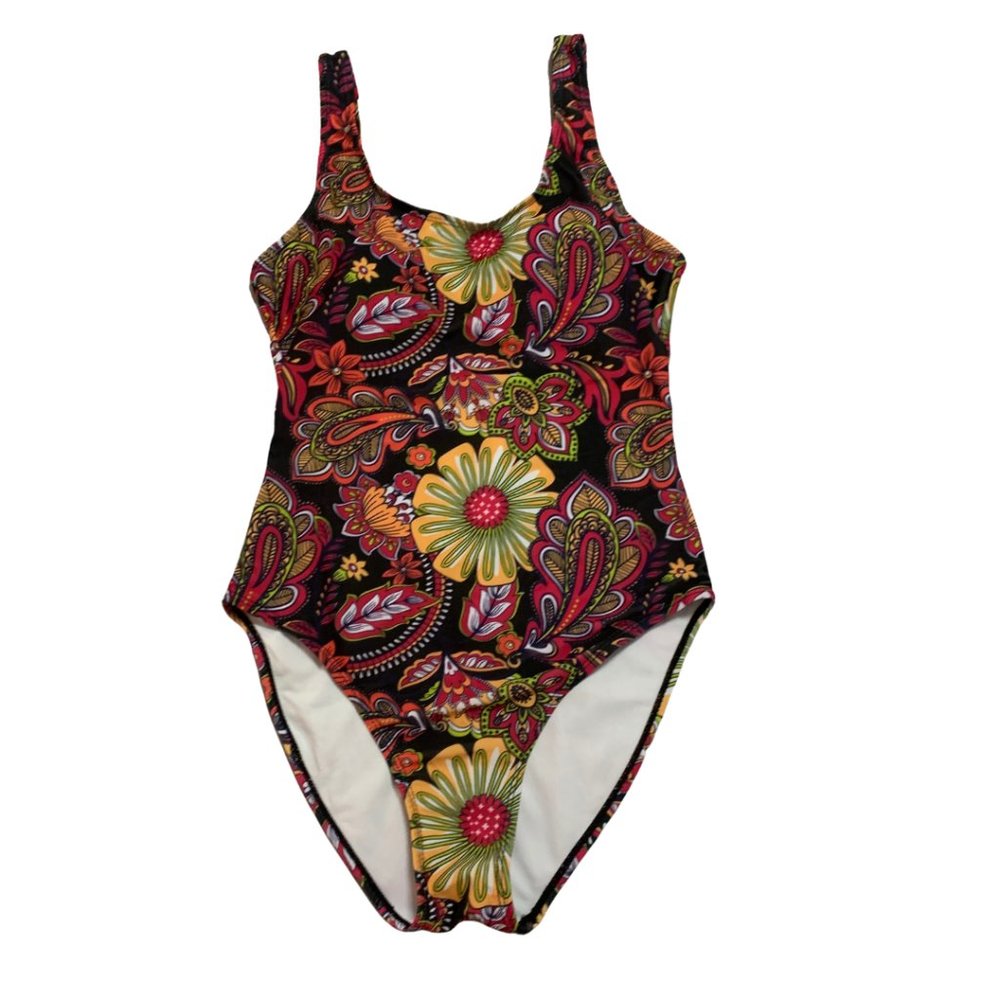 Psychedelic Floral Paisley One-Piece Swimsuit – Retro Boho Print Size M - Picture 9 of 9